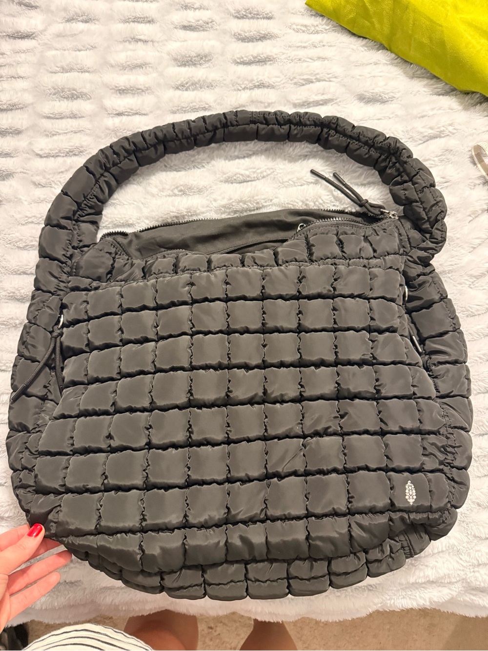 Free People Quilted Puffer Hobo Bag in Black